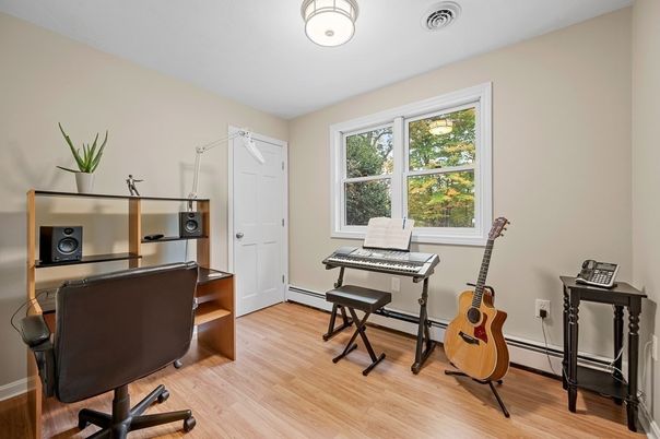 Home Office, Interior, Piano, Wood Texture Flooring