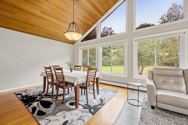 Dining room, Interior, Pendant Lights, Wooden Ceilings, Wood Texture Flooring