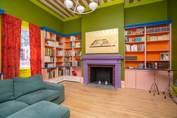 Fireplace, Interior, Pendant Lights, Wood Texture Flooring