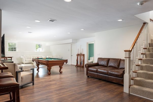 Billiard Table, Game Room, Interior, Recessed Lighting, Wood Texture Flooring
