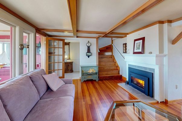 Fireplace, Interior, Living room, Wooden Beams, Wood Texture Flooring