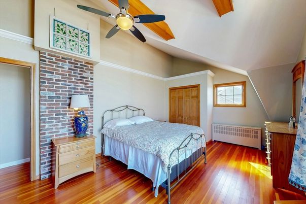 Bedroom, Interior, Stone Walls, Wood Texture Flooring