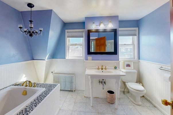 Bathroom, Chandelier, Dual Sink Vanities, Interior, Marble