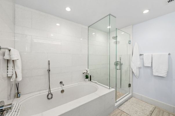 Bathroom, Glass Shower, Interior, Recessed Lighting