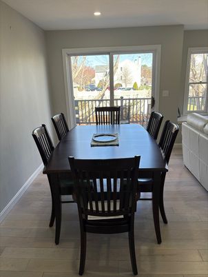 Dining room, Interior, Recessed Lighting, Wood Texture Flooring