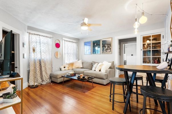 Dining room, Interior, Living room, Pendant Lights, Wood Texture Flooring