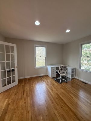 Home Office, Interior, Recessed Lighting, Wood Texture Flooring