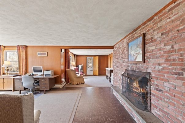 Fireplace, Home Office, Interior, Stone Walls