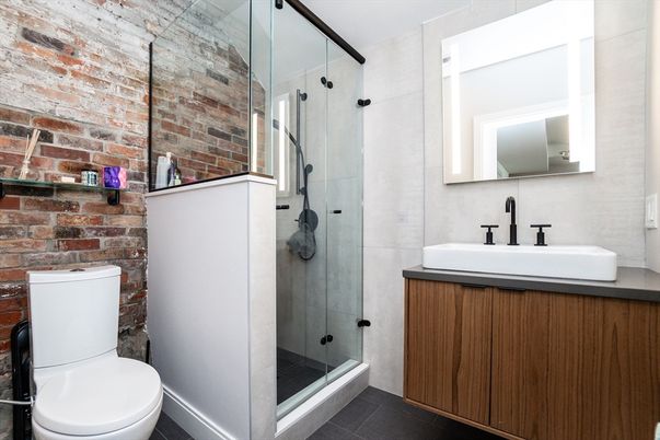 Bathroom, Glass Shower, Interior, Stone Walls