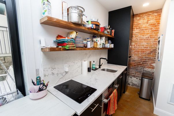 Interior, Kitchen, Recessed Lighting, Stone Walls