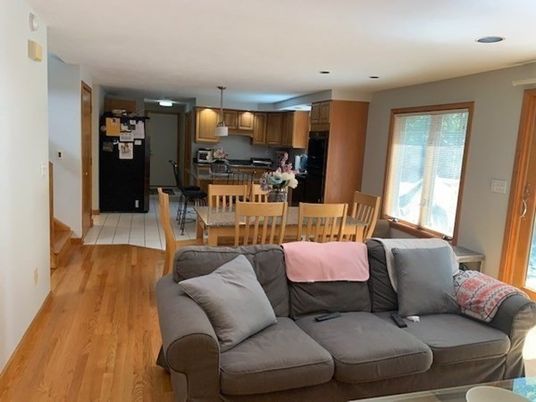 Dining room, Interior, Kitchen, Living room, Pendant Lights, Wood Texture Flooring