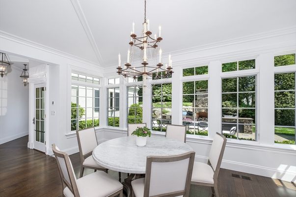 Chandelier, Dining room, Interior, Pendant Lights, Wood Texture Flooring