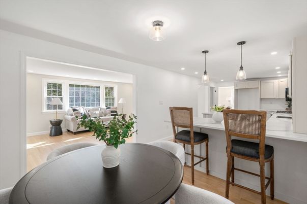 Dining room, Interior, Kitchen, Living room, Pendant Lights, Recessed Lighting, Wood Texture Flooring