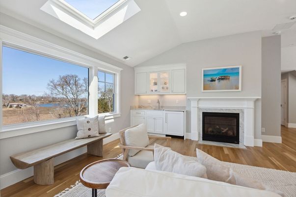 Fireplace, Interior, Recessed Lighting, Wood Texture Flooring