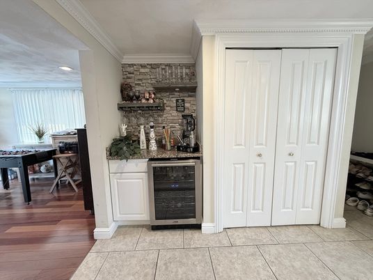 Interior, Recessed Lighting, Stone Walls, Wood Texture Flooring