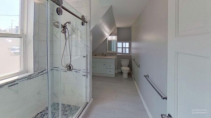 Bathroom, Glass Shower, Interior, Marble Walls