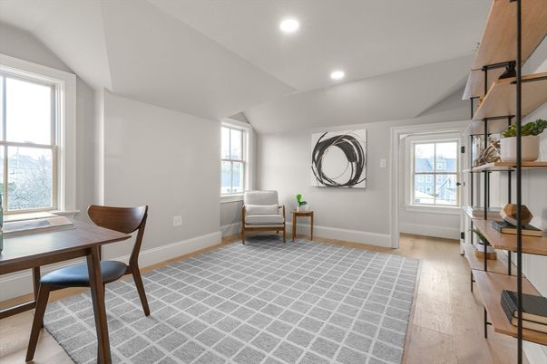 Home Office, Interior, Recessed Lighting, Wood Texture Flooring