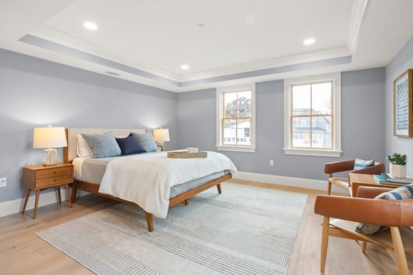 Bedroom, Interior, Recessed Lighting, Wood Texture Flooring