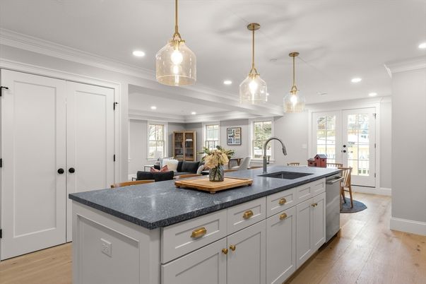 Interior, Kitchen, Pendant Lights, Recessed Lighting, Wood Texture Flooring