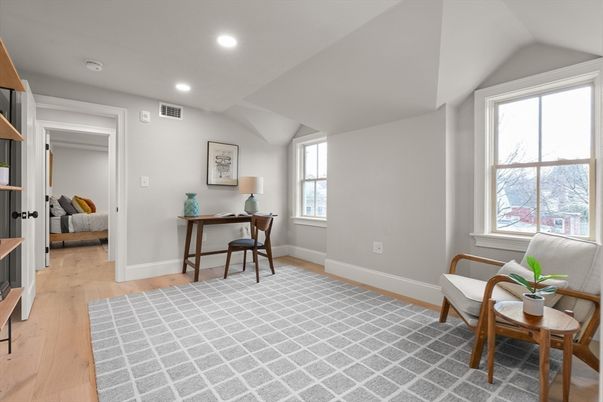 Bedroom, Home Office, Interior, Recessed Lighting, Wood Texture Flooring