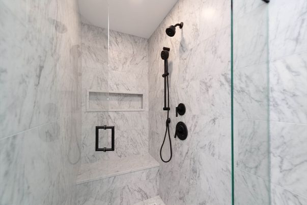 Bathroom, Glass Shower, Interior, Marble Walls