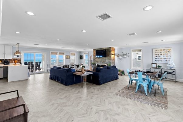 Dining room, Interior, Kitchen, Living room, Pendant Lights, Recessed Lighting, Stone Walls