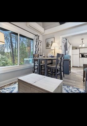 Dining room, Interior, Pendant Lights, Wood Texture Flooring