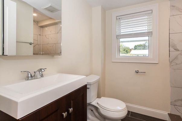 Bathroom, Interior, Marble Walls, Wood Texture Flooring