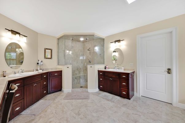 Bathroom, Dual Sink Vanities, Glass Shower, Interior