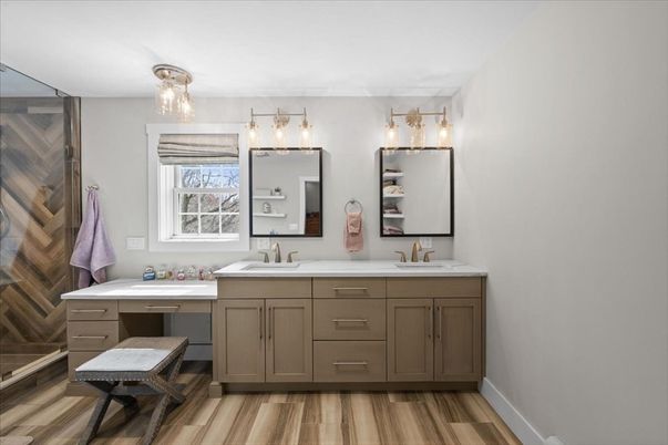 Bathroom, Dual Sink Vanities, Interior, Wood Texture Flooring