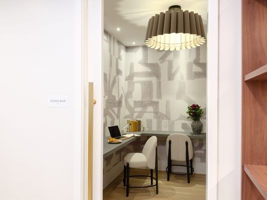 Home Office, Interior, Pendant Lights, Recessed Lighting, Wood Texture Flooring