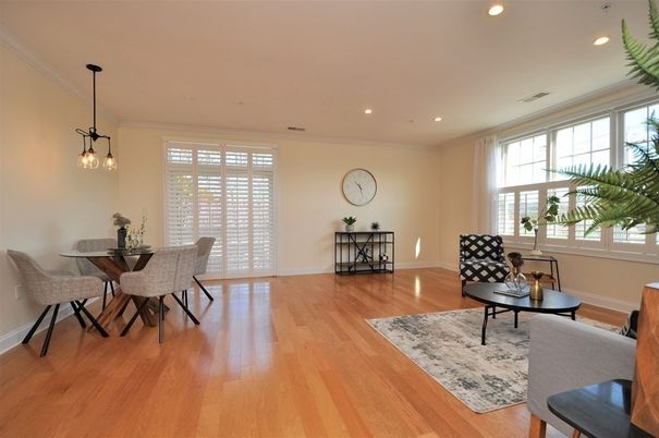 Dining room, Interior, Pendant Lights, Recessed Lighting, Wood Texture Flooring