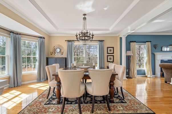Chandelier, Dining room, Interior, Wood Texture Flooring