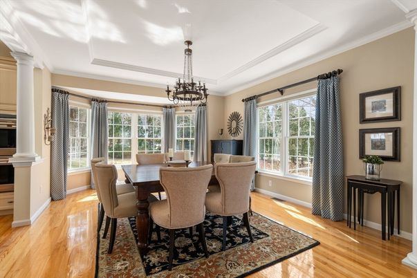 Chandelier, Dining room, Interior, Wood Texture Flooring