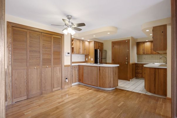Interior, Kitchen, Recessed Lighting, Wood Texture Flooring