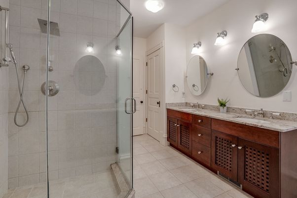 Bathroom, Dual Sink Vanities, Glass Shower, Interior