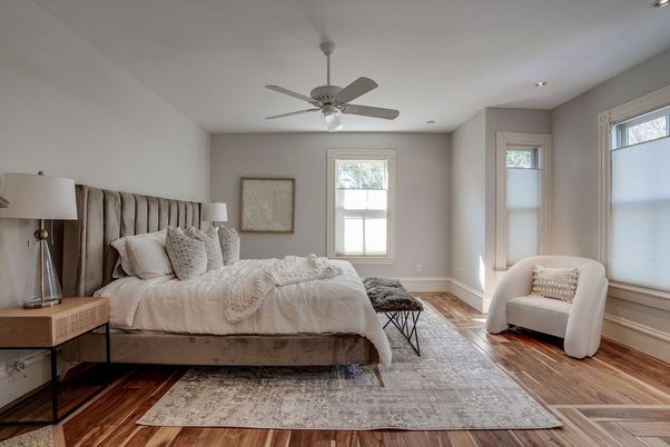 Bedroom, Interior, Recessed Lighting, Wood Texture Flooring
