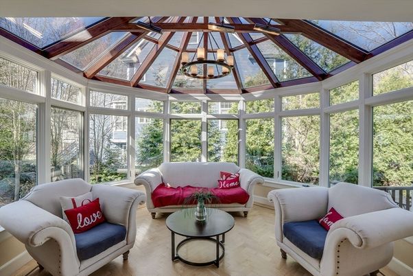Chandelier, Glass Ceilings, Interior, Living room, Sun Room, Wooden Beams, Wood Texture Flooring