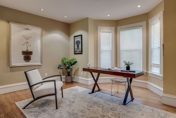 Home Office, Interior, Recessed Lighting, Wood Texture Flooring