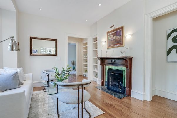 Fireplace, Interior, Recessed Lighting, Wood Texture Flooring