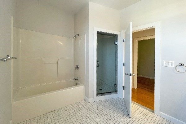 Bathroom, Glass Shower, Interior, Wood Texture Flooring