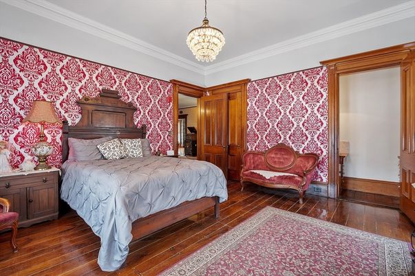 Bedroom, Chandelier, Interior, Wood Texture Flooring
