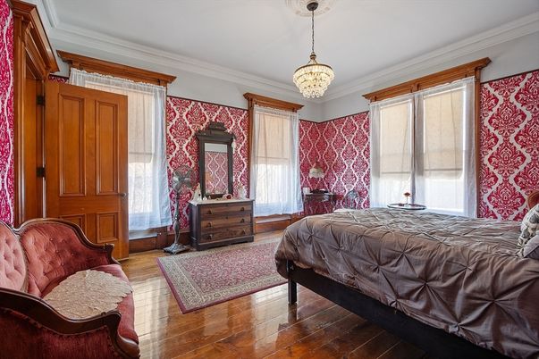 Bedroom, Chandelier, Interior, Wood Texture Flooring