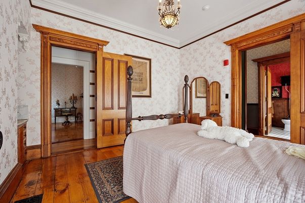 Bedroom, Interior, Pendant Lights, Wood Texture Flooring