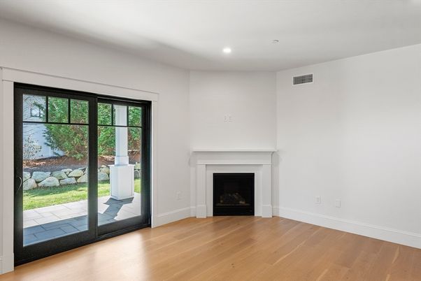 Empty room, Fireplace, Interior, Recessed Lighting, Wood Texture Flooring