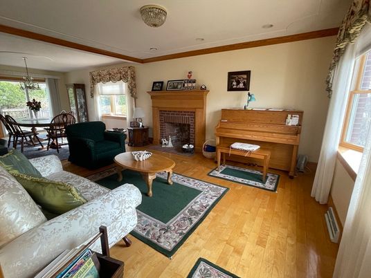 Dining room, Fireplace, Interior, Living room, Piano, Wood Texture Flooring