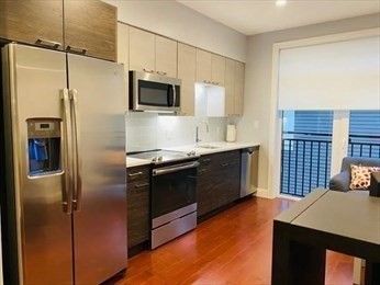 Interior, Kitchen, Recessed Lighting, Stainless Steel Appliances, Water, Wood Texture Flooring