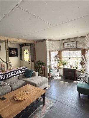 Interior, Living room, Stone Walls, Wood Texture Flooring