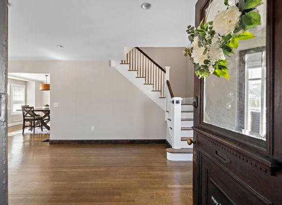 Dining room, Interior, Pendant Lights, Recessed Lighting, Wood Texture Flooring