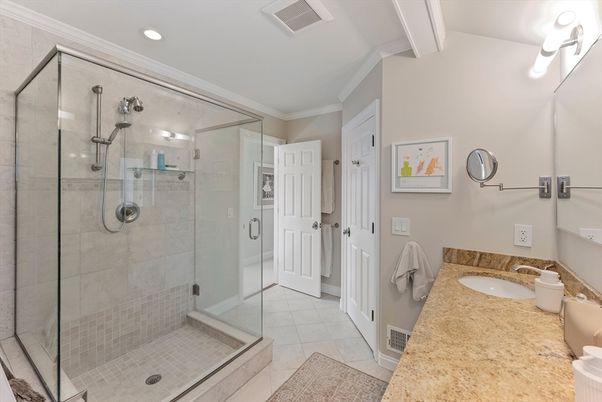 Bathroom, Glass Shower, Interior, Recessed Lighting
